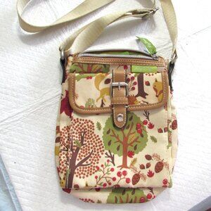 Women's Lily Bloom Owl Fox Crossbody Canvas Purse